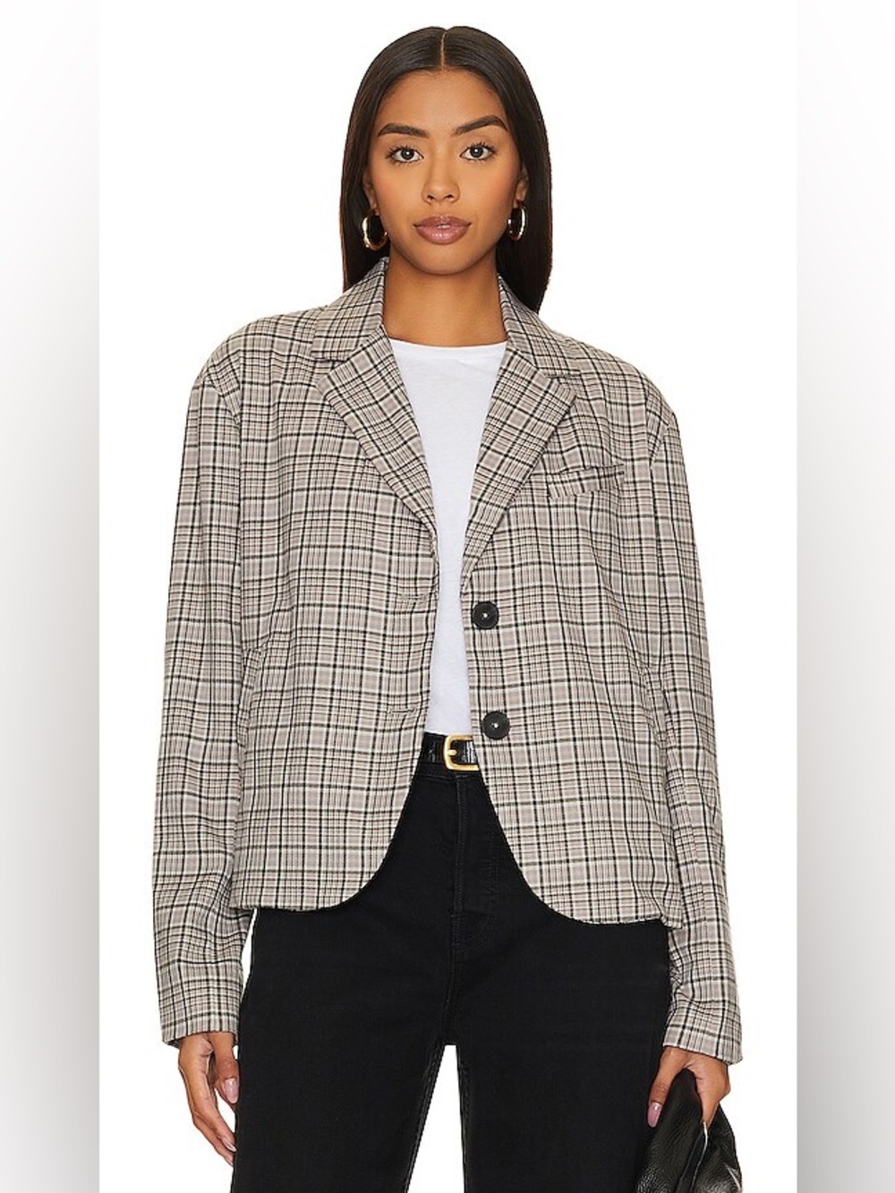 We The Free Plaid Cali Blazer in Beige and Black